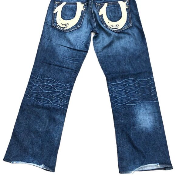 Vintage True Religion Jeans Size 36 Yellow Horsehoe Blue - Picture 3 of 10